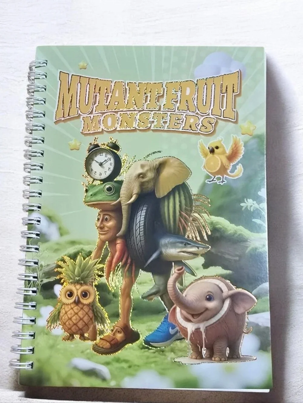 Mutant Fruit Monsters Green Spiral Notebook